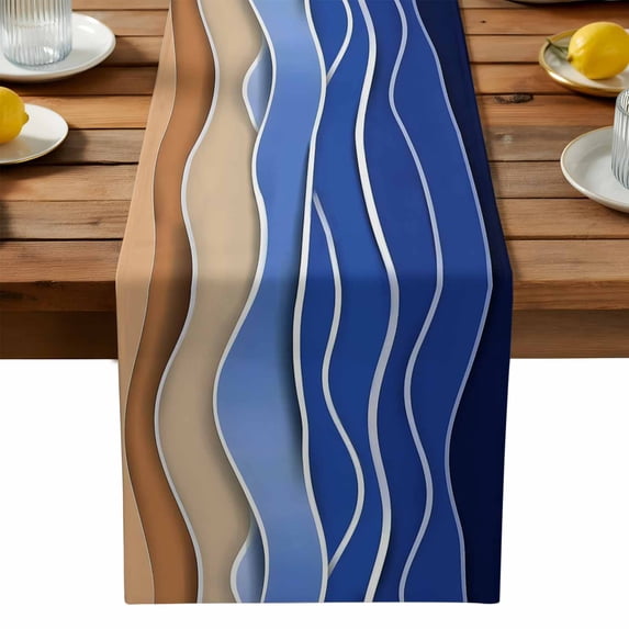 Dark Blue Ripple Table Runner, Dark Blue Gradient Kitchen Table Runners Dress Scarves for Table Decorations Party/Restaurant/Indoor Outdoor Use, 13x90in