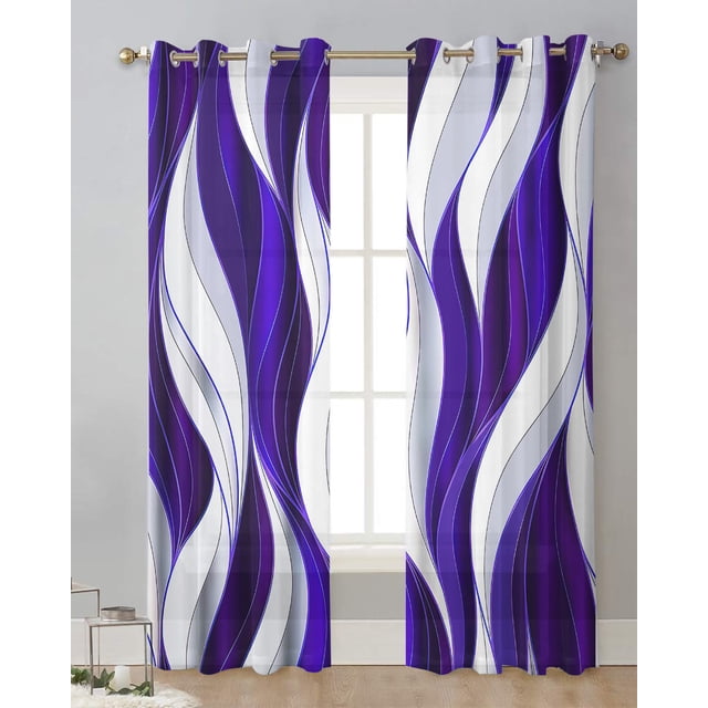 Dark Blue Ripples Lines Modern Tulle Curtains Living Room Voile Drapes