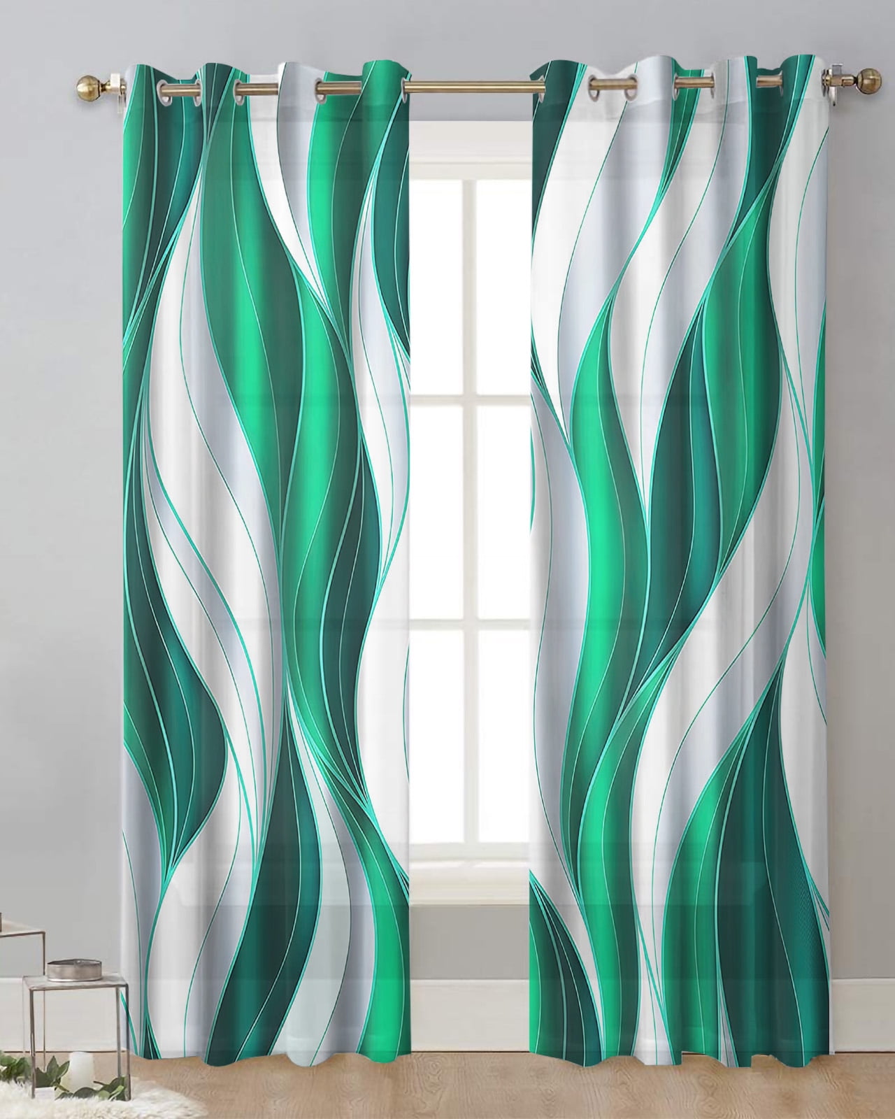 Dark Blue Ripples Lines Modern Tulle Curtains Living Room Voile Drapes