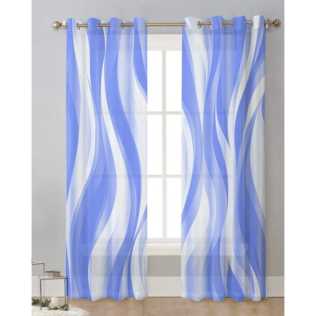 Dark Blue Ripples Lines Modern Tulle Curtains Living Room Voile Drapes