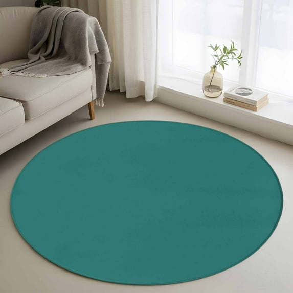 Dark Blue Round Area Rug 3.3 FT, Non Slip Small Entryway Kitchen Mat, Rustic Dark Green Solid Color Modern Art Washable Soft Circular Rug Non-Shedding Door Mat for Bathroom Playroom Kids Room
