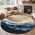 thumbnail image 1 of Dark Blue Round Living Room Rugs 5 ft, Gold Ocean Wave Beach Abstract Modern Art Washable Area Rug with Non-Slip Sturdy Edge Binding Round Carpet for Entryway Kitchen Bedroom Bathroom, 1 of 9