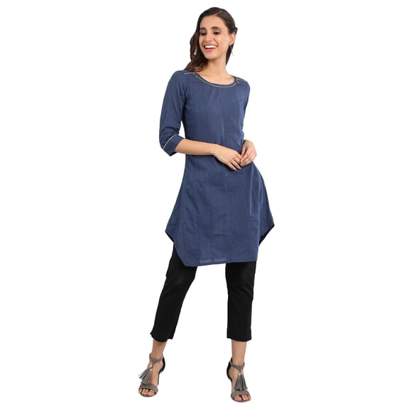 Dark Blue Round Neck Yarn-dyed  Kurta-XX Large