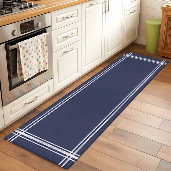 Dark Blue Runner Rugs 2x6 ft Solid Color Washable Hallway Rugs Non-Slip Floor Mats Absorbent Carpet Bedside Runners for Bedroom Kitchen Bathroom Laundry Room