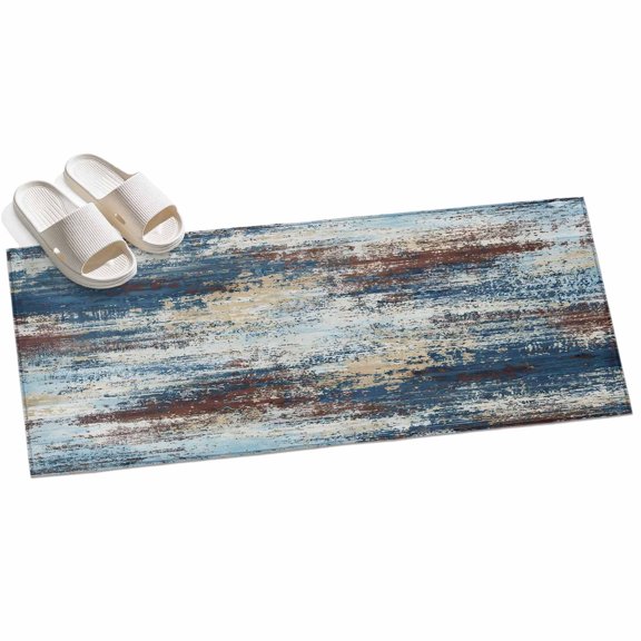 Dark Blue Runner Rugs 2x6ft Brown Abstract Smoky Texture Distressed Mottled Ink Art Washable Rug, Non Slip Indoor Carpet Absorbent Floor Mat for Living Room Bedroom Dining Room