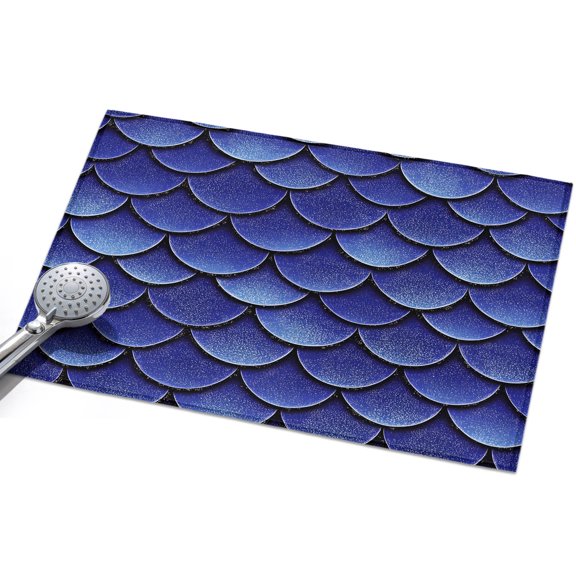 Dark Blue Scale Area Rug, Gradient Ripple Non-Slip Felt Rubber Backing Rectangle Indoor Carpet Washable Rugs for Living Room Bedroom 2x3ft