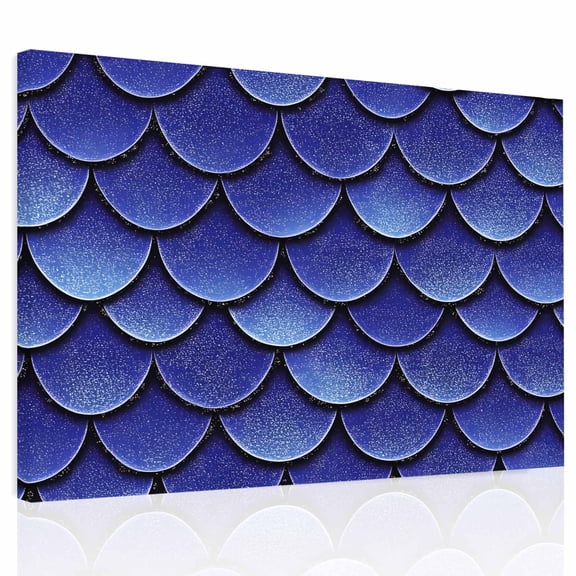 Dark Blue Scale Canvas Print Wall Art, Gradient Ripple Sparkle Scale Wall Decor Modern Artwork Paintings Pictures for Living Room Framed and Stretched Ready to Hang, 24" x 32"