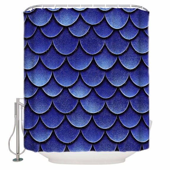 Dark Blue Scale Shower Curtain, 72" x 72", Gradient Ripple Sparkle Scale Waterproof Bathroom Curtain Washable Shower Curtain Set with 12 Hooks