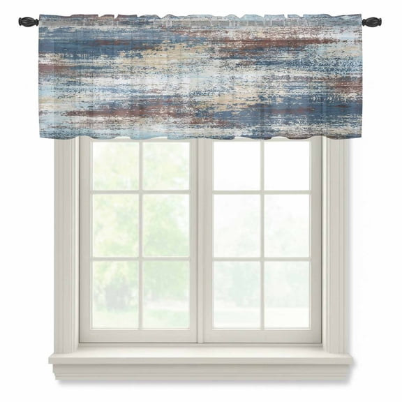 Dark Blue Sheer Valances for Windows, Brown Abstract Smoky Texture Distressed Mottled Ink Art Semi Sheer Kitchen Valance Rod Pocket Small Voile Window Curtains for Living Room Bedroom 60 x 18 Inch