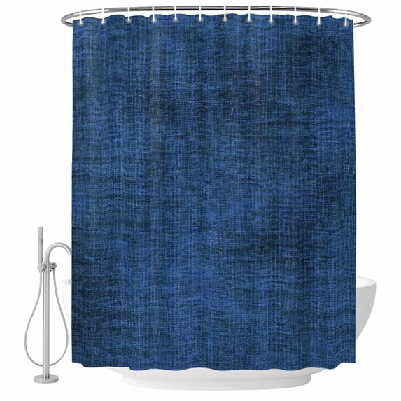 Dark Blue Shower Curtain Set - Extra Long 72" x 96" Washable Bathtub Curtain with 12 Hooks, Farmhouse Linen Texture Waterproof Fabric Stall Shower Curtains for Bathroom/Bathtub Décor