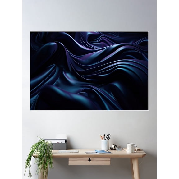 Dark Blue Silk Fabric Print Poster Wall Art, Modern Wall Decor For Living Room Bedroom, 12x18 UNFRAMED