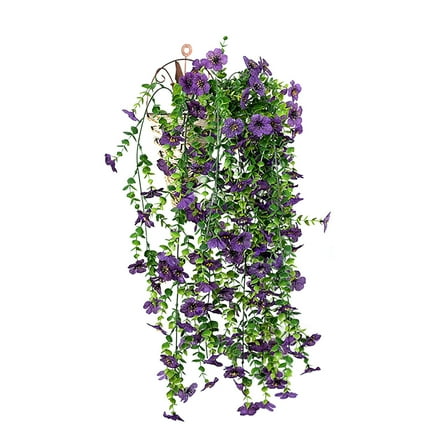 Dark Blue Simulated Orchid Wall Hanging Decor, Silk Flower Artificial Plant For Home Decoration, Rattan Style Hanging Plant For Living Room, Bedroom, Or Office, 11.02X11.02X3.94In, 0.17Lb