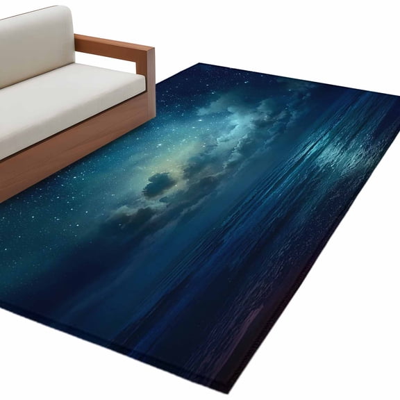 Dark Blue Sky Area Rug 4x6 Washable Rug Non Slip Night Star Cloud Mysterious Sky Large Area Rug Indoor Floor Carpet for Entryway Bedroom Kitchen Living Room Home Office Dining Room Nursery