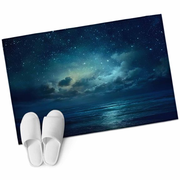 Dark Blue Sky Bathroom Rug Washable 2x3 Entryway Rug Non Slip Night Star Cloud Mysterious Sky Front Door Mat Low Pile Indoor Doormat Throw Floor Carpet for Kitchen Bedroom Entrance