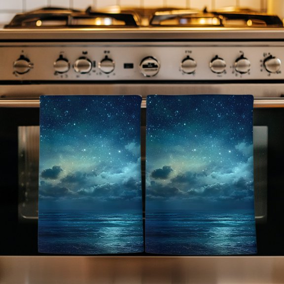 Dark Blue Sky Kitchen Towels Set of 1, Night Star Cloud Mysterious Sky Absorbent Dish Towels for Kitchen, Microfiber Hand Towel, Quick Drying Tea Towel for Cleaning Decorative Dishcloths