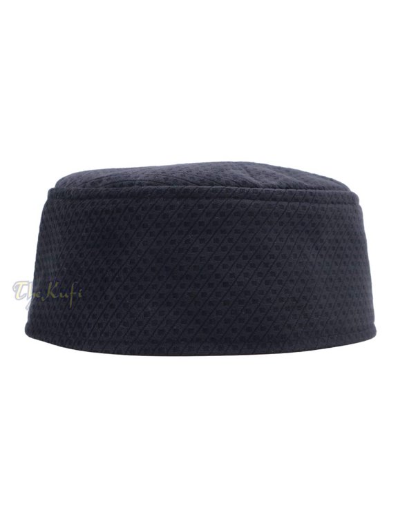 Dark Blue Smooth Velvet Semi-Rigid Kufi Hat Turkish Takke Prayer Cap