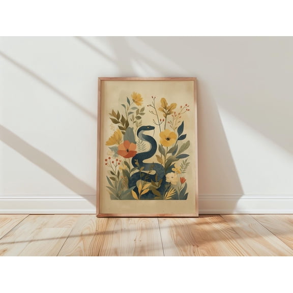 Dark Blue Snake Botanical Wall Art Poster Unframed Paper Print