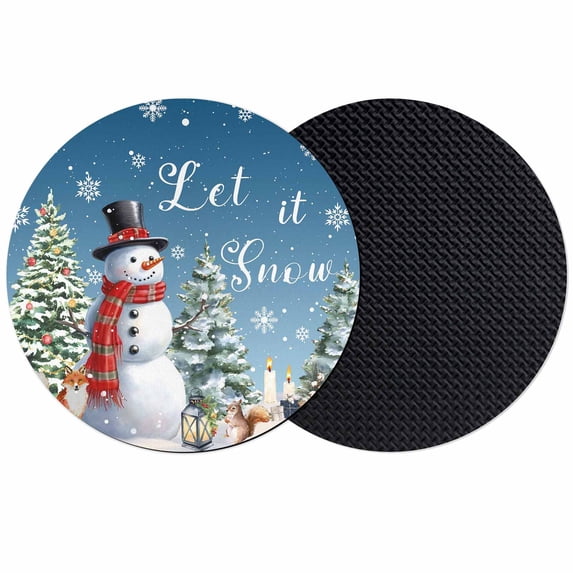 Dark Blue Snowman Christmas Coasters Set of 2, Absorbent Coasters for Drinks, Xmas Tree Snowflake Gifts Coaster for Desk Coffee Table Protection, Home Decor House Warming Gifts 4"