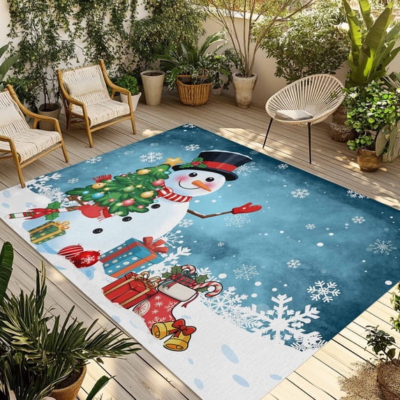 Dark Blue Snowman Christmas Outdoor Rug 4x6 Ft - Reversible Patio Rug ...