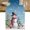 thumbnail image 1 of Dark Blue Snowman Christmas Table Runner 36 Inches Long Farmhouse Dress Scarves, Xmas Tree Snowflake Gifts Dining Tablerunner for Coffee Table/Kitchen Island/Party Décor, Small 13" x 36", 1 of 8