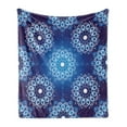 thumbnail image 1 of Dark Blue Soft Flannel Fleece Throw Blanket, Vintage Style Christmas Pattern with Lace Like Snowflake Motifs Romantic, Cozy Plush for Indoor and Outdoor Use, 50" x 70", Sky Blue White, by Ambesonne, 1 of 5