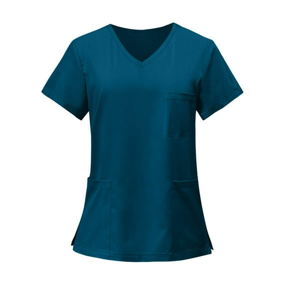Dark Blue Soft Stretch V-Neck Scrub Tops for Women – Classic Fit with 3 Utility Pockets M