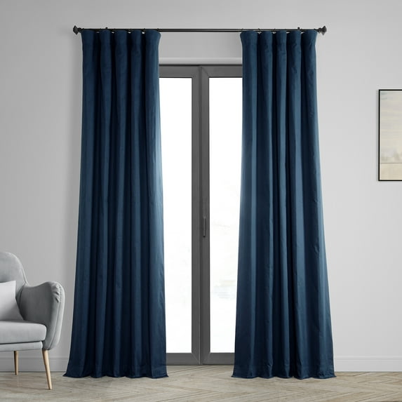 Dark Blue Solid Cotton Blackout Curtain (1 Panel), Dark Blue, 50W X 84L