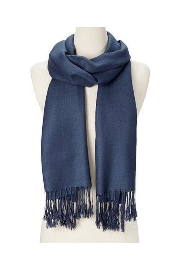 Dark Blue Solid Scarfs for Women Fashion Warm Neck Womens Winter Scarves Pashmina Silk Scarf Wrap with Fringes for Ladies by Oussum