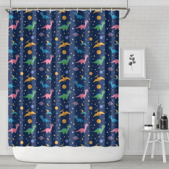 Dark Blue Space Dinosaur Pattern Shower Curtain 72"x84" ,Bathroom Decorative Shower Curtains Set with 12 Hooks,Modern Waterproof Washable Shower Curtain