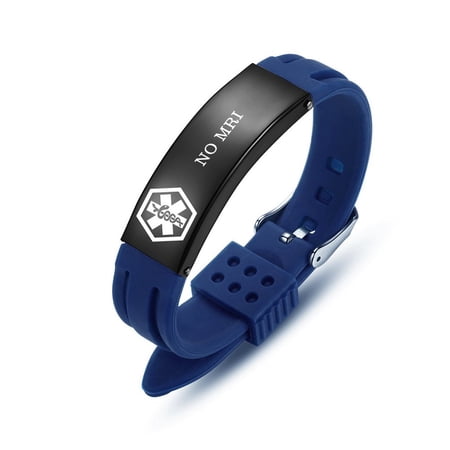 Dark Blue Sport Silicone Medical Bracelets Adjustable Waterproof Medical ID Alert Bracelets for Men Women No MRI