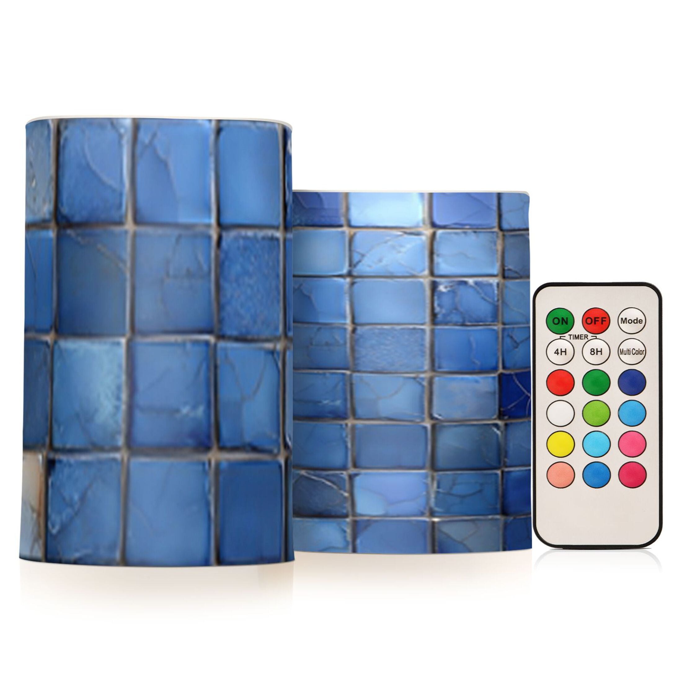 Dark Blue Square Flickering Flameless Candles Battery Operated with Remote Timer LED Pillar Candles Set of 2