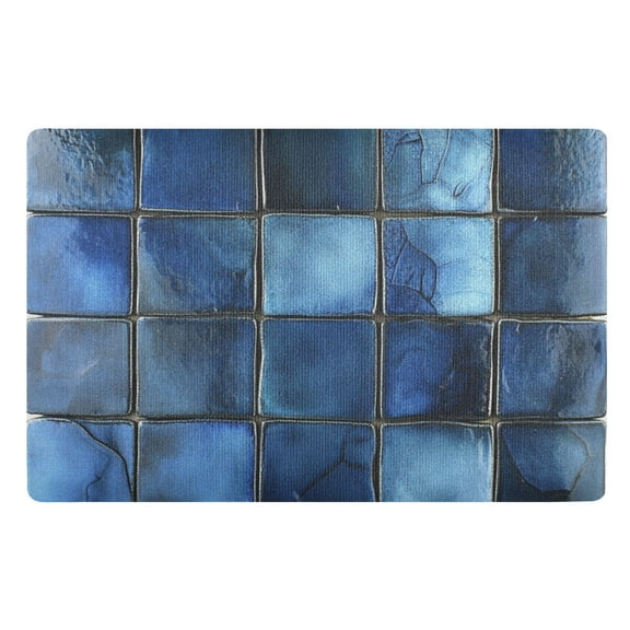 Dark Blue Square Mosaic Floor Door Mat Outdoor Indoor for Home Entrance Welcome Mats 32"x20"