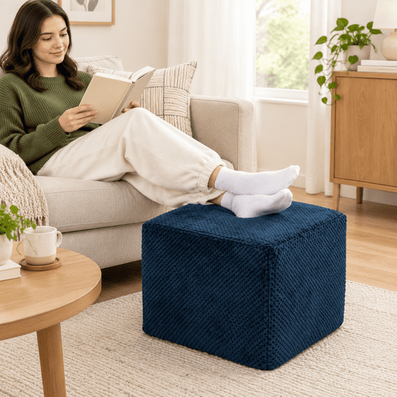Stream Foot Dark Blue Square Ottoman, 20