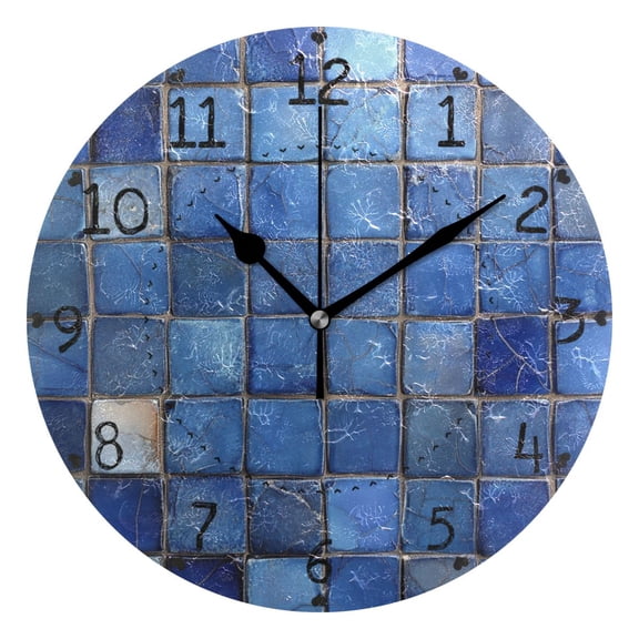 Dark Blue Square Round Wall Clock Silent Battery Operated Home Decor for Living Room Bedroom