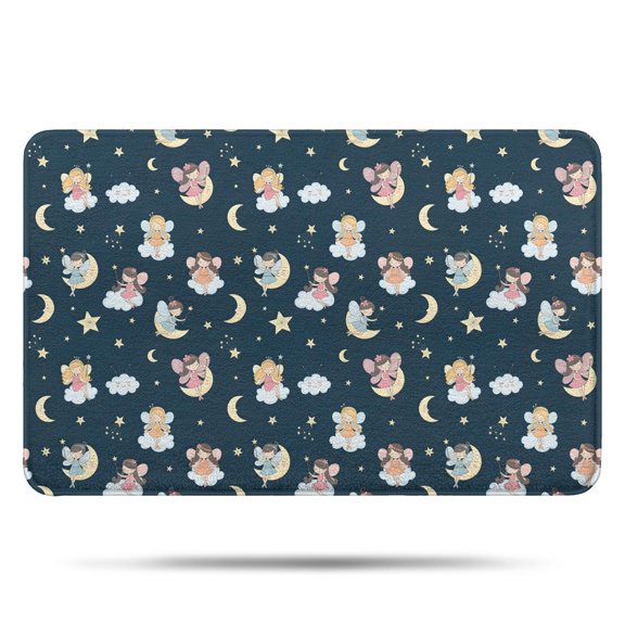 Dark Blue Star Fairy Pattern Bathroom Rugs Mat,Non Slip Microfiber Bathroom Rug,Rubber Backing,Soft Bathroom Mats for Bathroom Floor,Tub and Shower,17x27in(43x68cm)