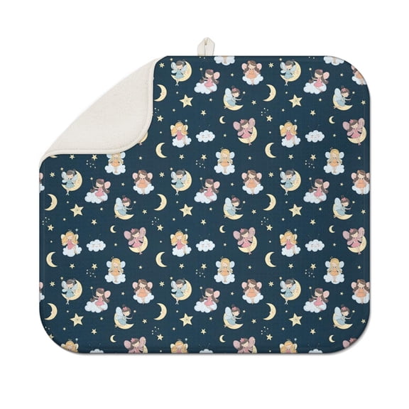 Dark Blue Star Fairy Pattern Dish Drying Mat for Kitchen 1 Pack, Ultra Absorbent Microfiber Dishes Drainer Mats,16"x18"