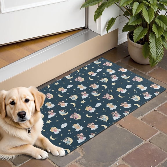 Dark Blue Star Fairy Pattern Door Rugs,Washable Non Slip Door Mats Indoor,Decorative Door Mats,Entry Mat Indoor for Entrance,Bedroom,Kitchen,Bathroom,16"x24"