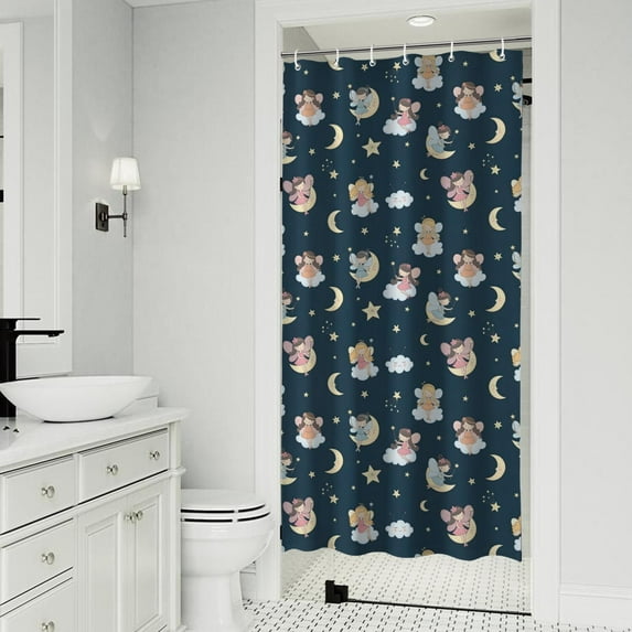 Dark Blue Star Fairy Pattern Shower Curtain 36"x72" ,Bathroom Decorative Shower Curtains Set with 12 Hooks,Modern Waterproof Washable Shower Curtain