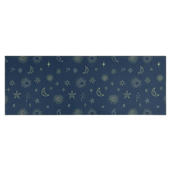 Dark Blue Star Moon Sun Pattern Kitchen Rug Mat,Kitchen Runner Rugs Non Skid Washable,Decorative Kitchen Floor Mats for Kitchen,Sink,Laundry,17"X47"