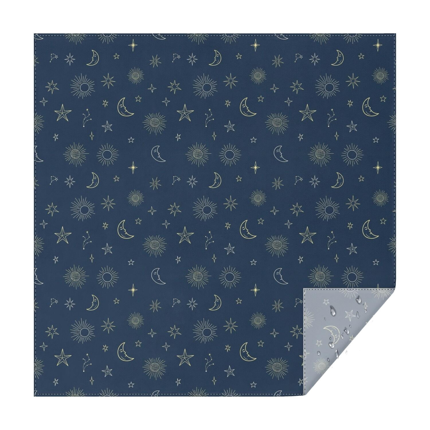 Dark Blue Star Moon Sun Pattern Square Tablecloth,Waterproof Square ...