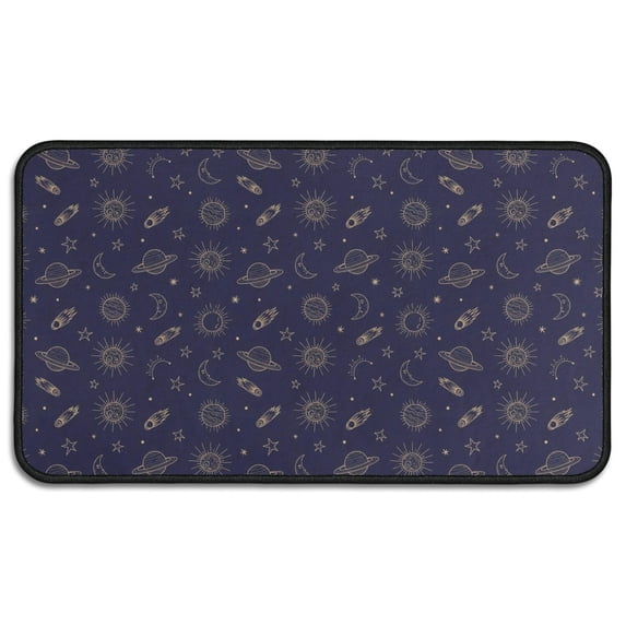 Dark Blue Star Moon Sun Planet Rocket Pattern Door Rugs,Washable Non Slip Door Mats Indoor,Decorative Door Mats,Entry Mat Indoor for Entrance,Bedroom,Kitchen,Bathroom,30"x17"