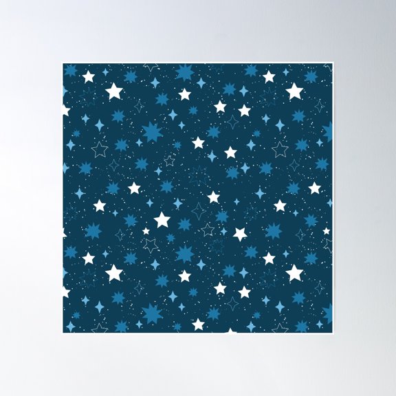 Dark Blue Star Pattern Poster Wall Art, Modern Wall Decor, 16x16 UNFRAMED