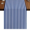 thumbnail image 1 of Dark Blue Striped 120 Inch Table Runner, Modern Beige Geometric Country Farmhouse Dresser Scarf Cotton & Linen Tablerunner for Dining/Kitchen Island/Holiday Party Décor 13" x 120", 1 of 9