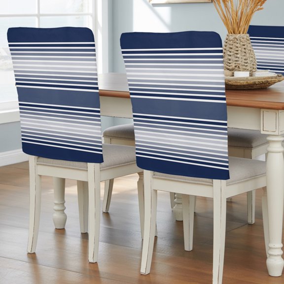 Dark Blue Striped Chair Covers Set of 4 Horizontal Geometric Lines Chair Back Covers Stretch Removable Washable Slipcovers Protector for Dining Room Kitchen Party Decor