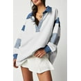 thumbnail image 1 of Dark Blue Striped Colorblock Patchwork Collar Sweatshirt, 1 of 11