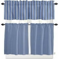 thumbnail image 1 of Dark Blue Striped Kitchen Curtains, Modern Beige Geometric Country 3-Piece Kitchen Curtain Valance and Tiers Set 24 Inch Length, Rod Pocket Half Window Curtains for Cafe Living Room Bathroom, 1 of 3