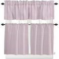 thumbnail image 1 of Dark Blue Striped Kitchen Curtains, Modern Beige Geometric Country 3-Piece Kitchen Curtain Valance and Tiers Set 36 Inch Length, Rod Pocket Half Window Curtains for Cafe Living Room Bathroom, 1 of 6