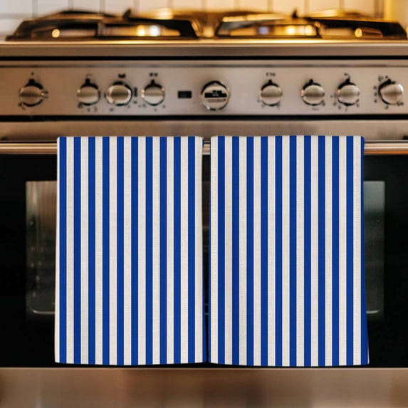 Dark Blue Striped Kitchen Towels Set of 3, Modern Beige Geometric Country Absorbent Dish Towels for Kitchen, Microfiber Hand Towel, Quick Drying Tea Towel for Cleaning Decorative Dishcloths