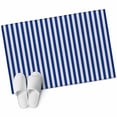 thumbnail image 1 of Dark Blue Striped Large Area Rugs for Bedroom Living Room, Soft Non Slip Carpet Bedside Rug, Modern Beige Geometric Country Rectangular Floor Cover Kitchen Accent Rug 2'x3' for Dining Room/Office, 1 of 9