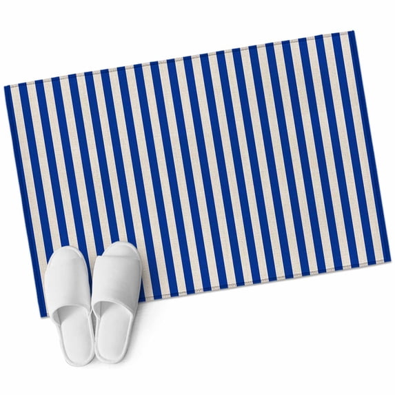 Dark Blue Striped Large Area Rugs for Bedroom Living Room, Soft Non Slip Carpet Bedside Rug, Modern Beige Geometric Country Rectangular Floor Cover Kitchen Accent Rug 2'x3' for Dining Room/Office